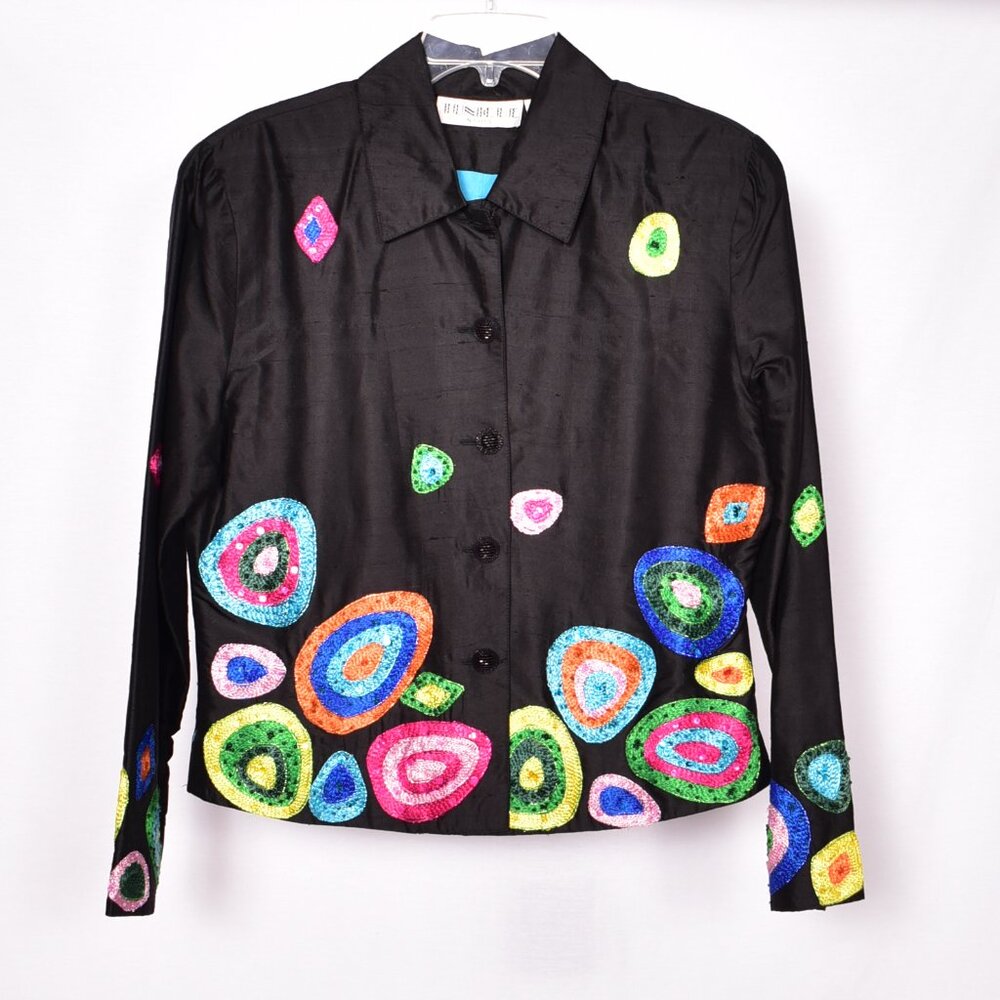 Tunique Nights Women's Silk Blazer Colorful Size Small